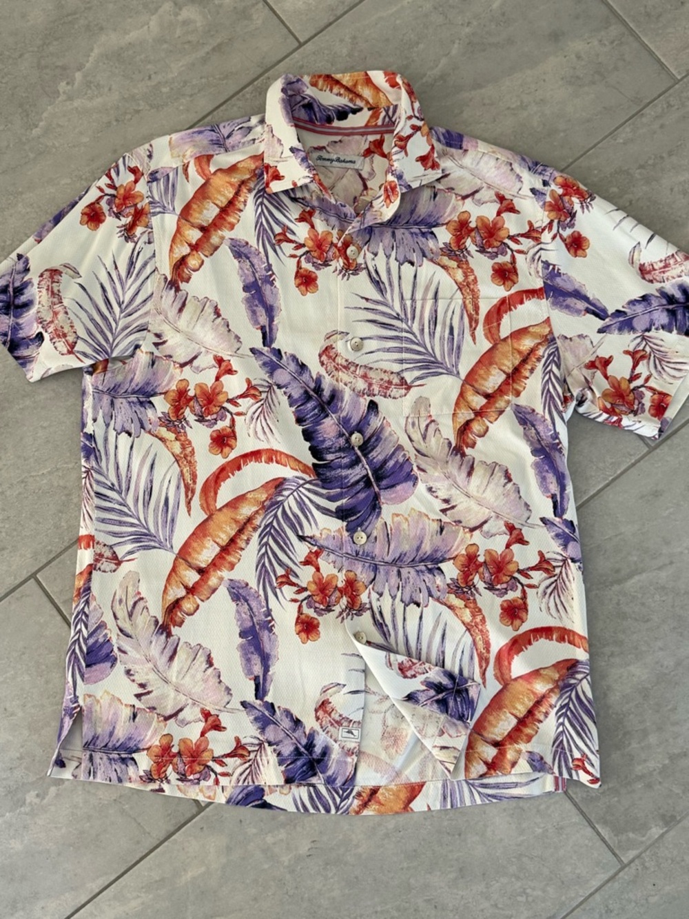 Tommy Bahama 100% Silk Tropical Floral Short-Sleeve Shirt M